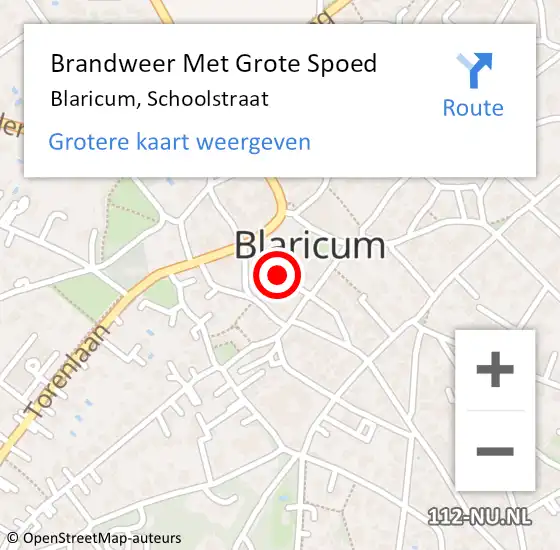 Locatie op kaart van de 112 melding: Brandweer Met Grote Spoed Naar Blaricum, Schoolstraat op 11 januari 2023 09:59