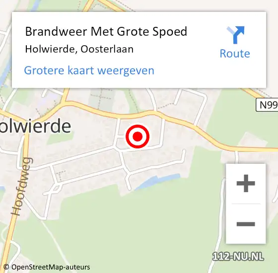 Locatie op kaart van de 112 melding: Brandweer Met Grote Spoed Naar Holwierde, Oosterlaan op 11 januari 2023 11:41