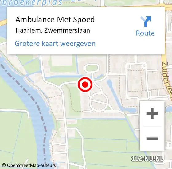 Locatie op kaart van de 112 melding: Ambulance Met Spoed Naar Haarlem, Zwemmerslaan op 11 januari 2023 12:20