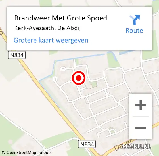 Locatie op kaart van de 112 melding: Brandweer Met Grote Spoed Naar Kerk-Avezaath, De Abdij op 11 januari 2023 12:23