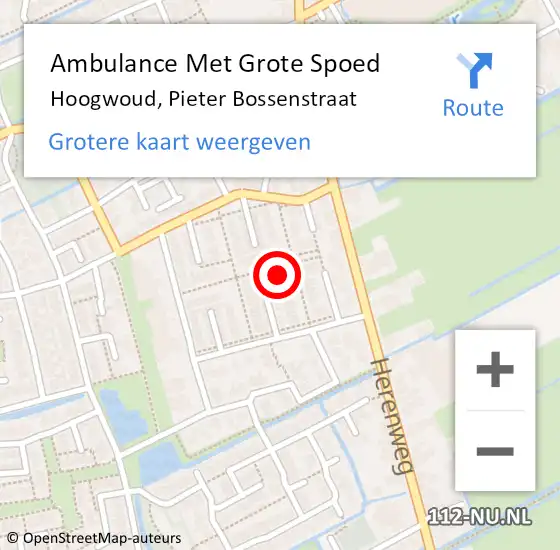 Locatie op kaart van de 112 melding: Ambulance Met Grote Spoed Naar Hoogwoud, Pieter Bossenstraat op 11 januari 2023 12:42