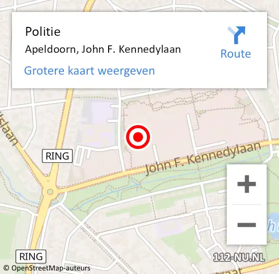 Locatie op kaart van de 112 melding: Politie Apeldoorn, John F. Kennedylaan op 11 januari 2023 12:42
