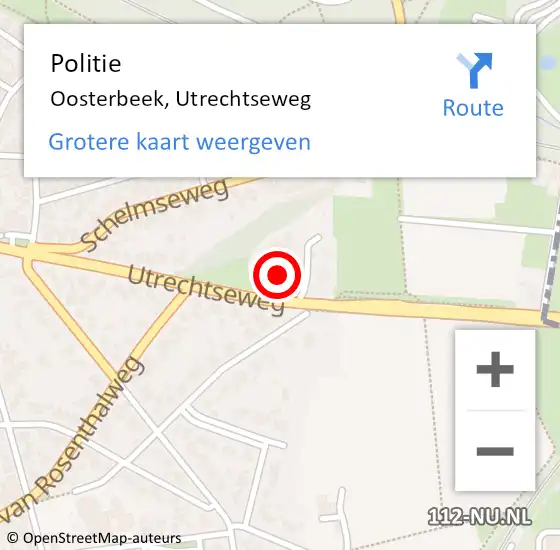 Locatie op kaart van de 112 melding: Politie Oosterbeek, Utrechtseweg op 11 januari 2023 13:21