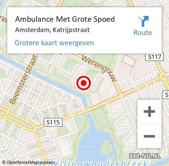 Locatie op kaart van de 112 melding: Ambulance Met Grote Spoed Naar Amsterdam, Katrijpstraat op 11 januari 2023 13:51