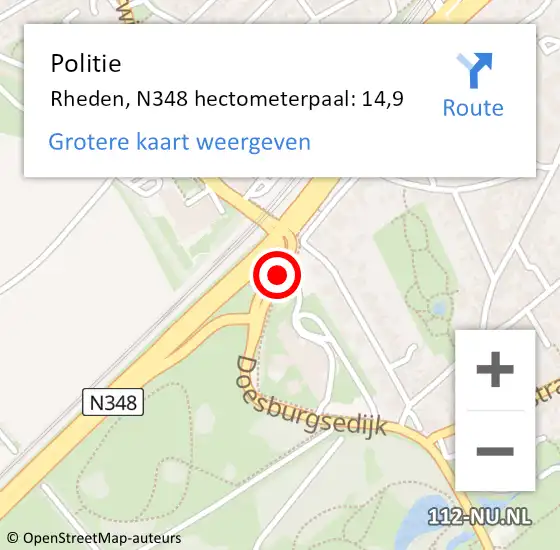 Locatie op kaart van de 112 melding: Politie Rheden, N348 hectometerpaal: 14,9 op 11 januari 2023 13:52