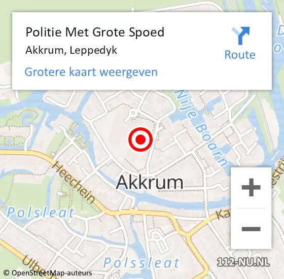 Locatie op kaart van de 112 melding: Politie Met Grote Spoed Naar Akkrum, Leppedyk op 11 januari 2023 13:59