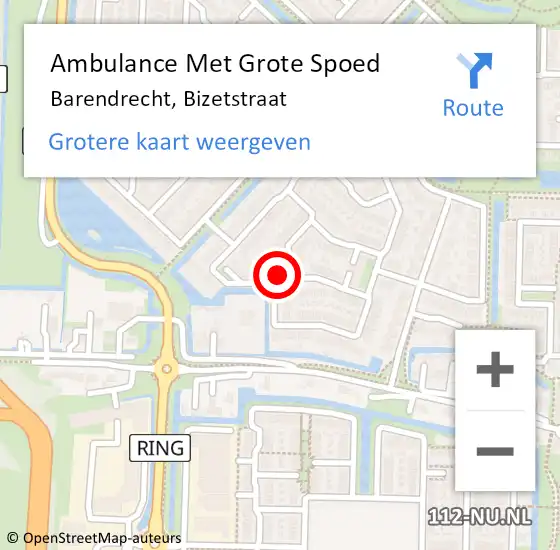 Locatie op kaart van de 112 melding: Ambulance Met Grote Spoed Naar Barendrecht, Bizetstraat op 11 januari 2023 14:21