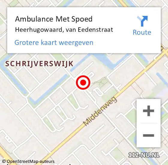 Locatie op kaart van de 112 melding: Ambulance Met Spoed Naar Heerhugowaard, van Eedenstraat op 11 januari 2023 14:35