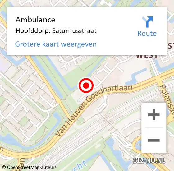 Locatie op kaart van de 112 melding: Ambulance Hoofddorp, Saturnusstraat op 11 januari 2023 15:23