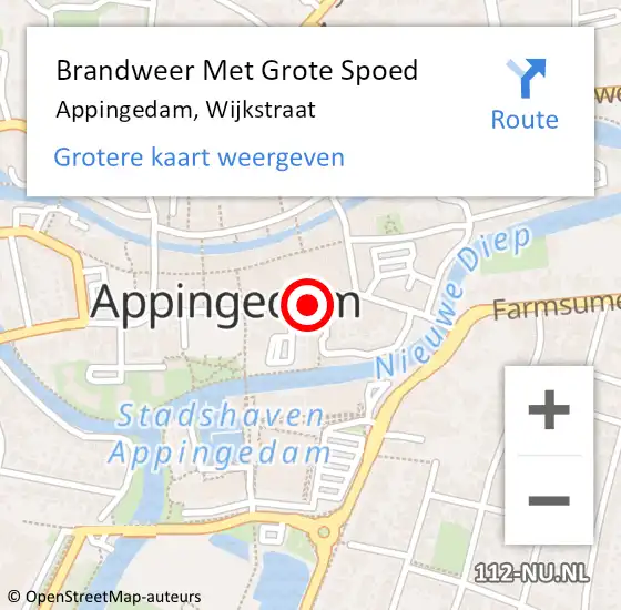 Locatie op kaart van de 112 melding: Brandweer Met Grote Spoed Naar Appingedam, Wijkstraat op 11 januari 2023 15:50