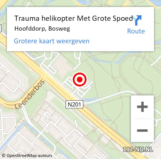 Locatie op kaart van de 112 melding: Trauma helikopter Met Grote Spoed Naar Hoofddorp, Bosweg op 11 januari 2023 15:50