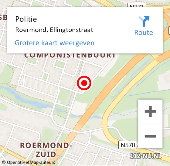 Locatie op kaart van de 112 melding: Politie Roermond, Ellingtonstraat op 11 januari 2023 16:15