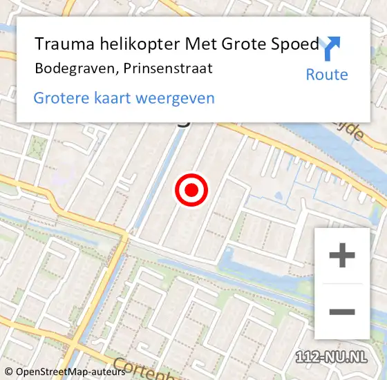 Locatie op kaart van de 112 melding: Trauma helikopter Met Grote Spoed Naar Bodegraven, Prinsenstraat op 11 januari 2023 16:31