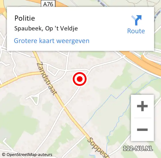 Locatie op kaart van de 112 melding: Politie Spaubeek, Op 't Veldje op 11 januari 2023 16:45