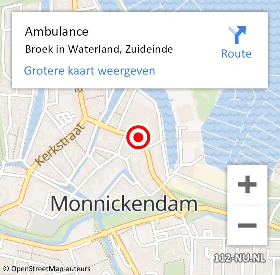 Locatie op kaart van de 112 melding: Ambulance Broek in Waterland, Zuideinde op 11 januari 2023 16:51