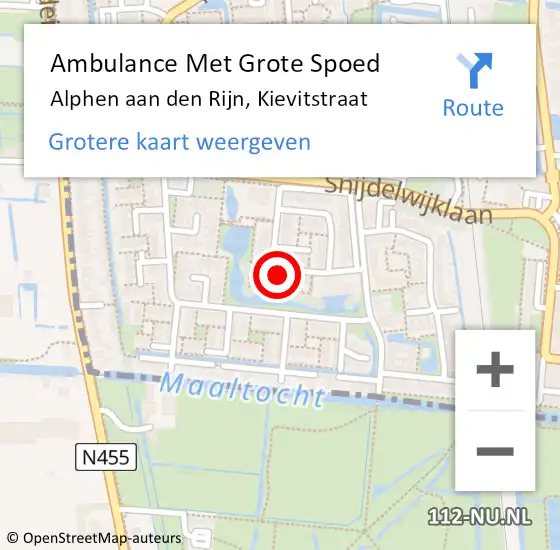 Locatie op kaart van de 112 melding: Ambulance Met Grote Spoed Naar Alphen aan den Rijn, Kievitstraat op 11 januari 2023 17:09