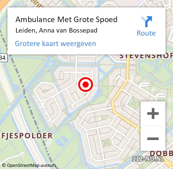 Locatie op kaart van de 112 melding: Ambulance Met Grote Spoed Naar Leiden, Anna van Bossepad op 11 januari 2023 18:19