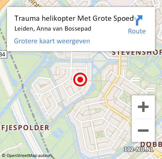 Locatie op kaart van de 112 melding: Trauma helikopter Met Grote Spoed Naar Leiden, Anna van Bossepad op 11 januari 2023 18:20