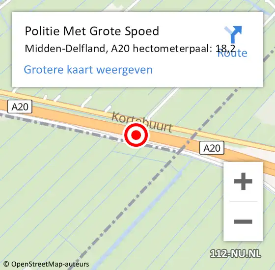 Locatie op kaart van de 112 melding: Politie Met Grote Spoed Naar Midden-Delfland, A20 hectometerpaal: 18,2 op 11 januari 2023 18:30