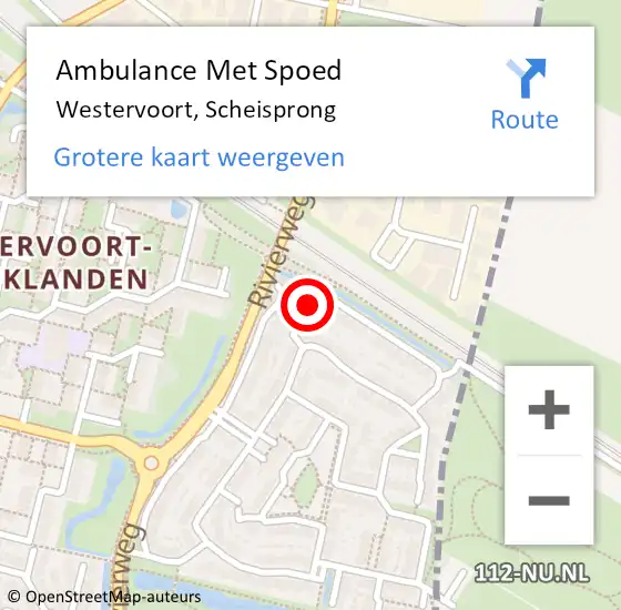 Locatie op kaart van de 112 melding: Ambulance Met Spoed Naar Westervoort, Scheisprong op 11 januari 2023 18:34