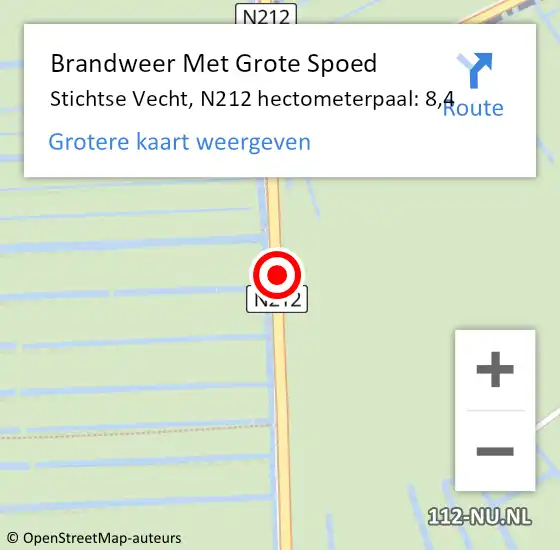 Locatie op kaart van de 112 melding: Brandweer Met Grote Spoed Naar Stichtse Vecht, N212 hectometerpaal: 8,4 op 11 januari 2023 18:56