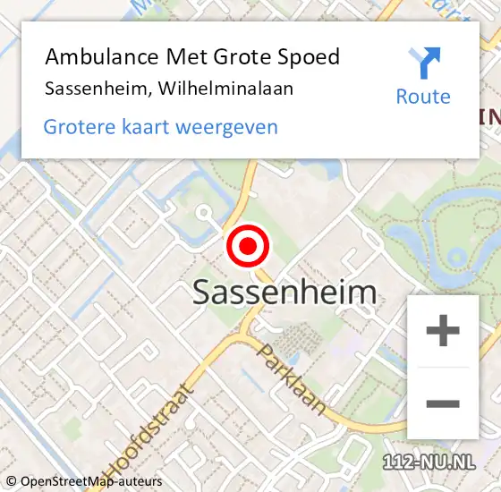 Locatie op kaart van de 112 melding: Ambulance Met Grote Spoed Naar Sassenheim, Wilhelminalaan op 11 januari 2023 19:15