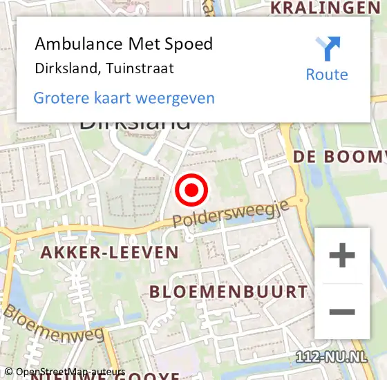 Locatie op kaart van de 112 melding: Ambulance Met Spoed Naar Dirksland, Tuinstraat op 11 januari 2023 19:24