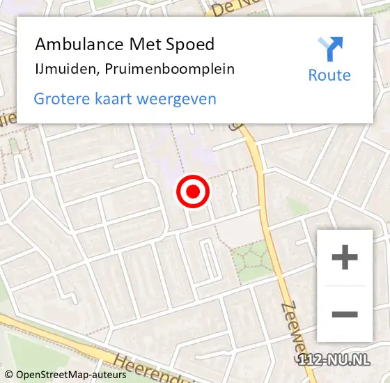 Locatie op kaart van de 112 melding: Ambulance Met Spoed Naar IJmuiden, Pruimenboomplein op 11 januari 2023 19:27