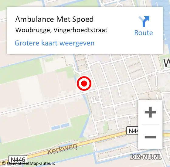 Locatie op kaart van de 112 melding: Ambulance Met Spoed Naar Woubrugge, Vingerhoedtstraat op 11 januari 2023 19:38
