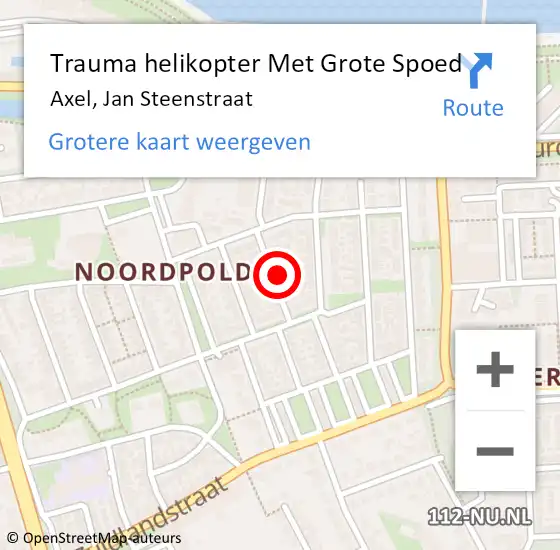 Locatie op kaart van de 112 melding: Trauma helikopter Met Grote Spoed Naar Axel, Jan Steenstraat op 11 januari 2023 20:26