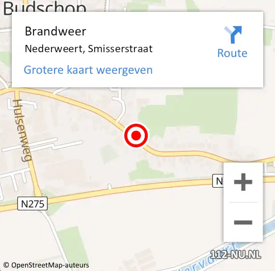 Locatie op kaart van de 112 melding: Brandweer Nederweert, Smisserstraat op 11 januari 2023 21:43