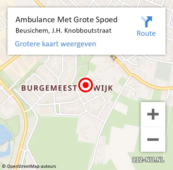 Locatie op kaart van de 112 melding: Ambulance Met Grote Spoed Naar Beusichem, J.H. Knobboutstraat op 11 januari 2023 22:03