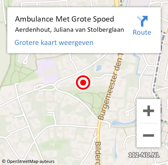 Locatie op kaart van de 112 melding: Ambulance Met Grote Spoed Naar Aerdenhout, Juliana van Stolberglaan op 11 januari 2023 22:23