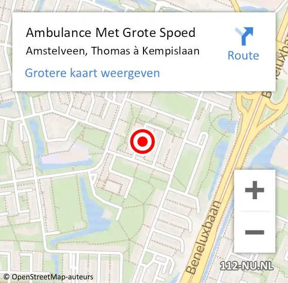 Locatie op kaart van de 112 melding: Ambulance Met Grote Spoed Naar Amstelveen, Thomas à Kempislaan op 11 januari 2023 22:27