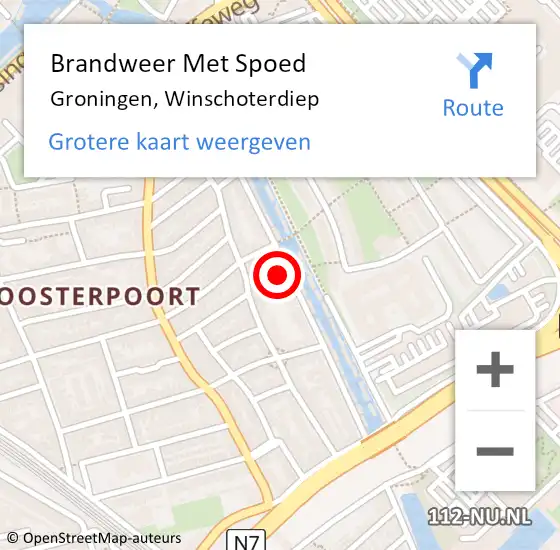 Locatie op kaart van de 112 melding: Brandweer Met Spoed Naar Groningen, Winschoterdiep op 11 januari 2023 23:19