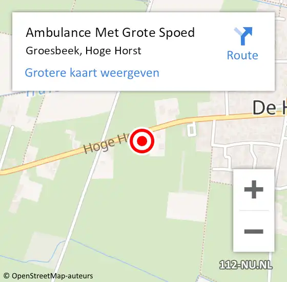 Locatie op kaart van de 112 melding: Ambulance Met Grote Spoed Naar Groesbeek, Hoge Horst op 11 januari 2023 23:28