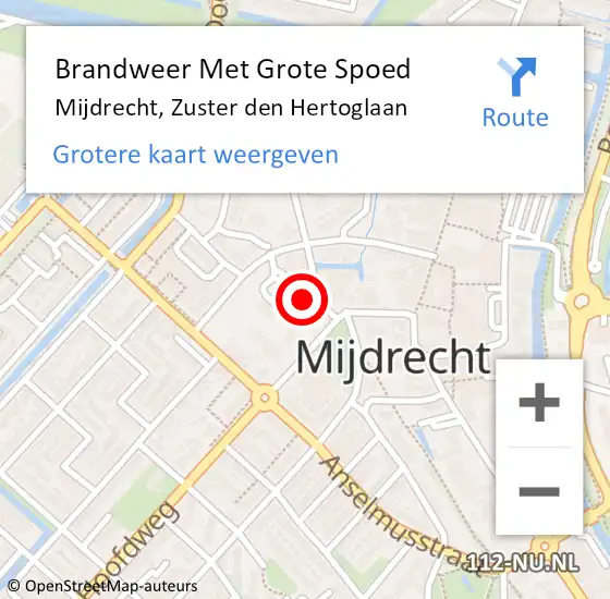 Locatie op kaart van de 112 melding: Brandweer Met Grote Spoed Naar Mijdrecht, Zuster den Hertoglaan op 11 januari 2023 23:30