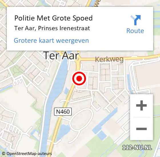 Locatie op kaart van de 112 melding: Politie Met Grote Spoed Naar Ter Aar, Prinses Irenestraat op 12 januari 2023 00:35