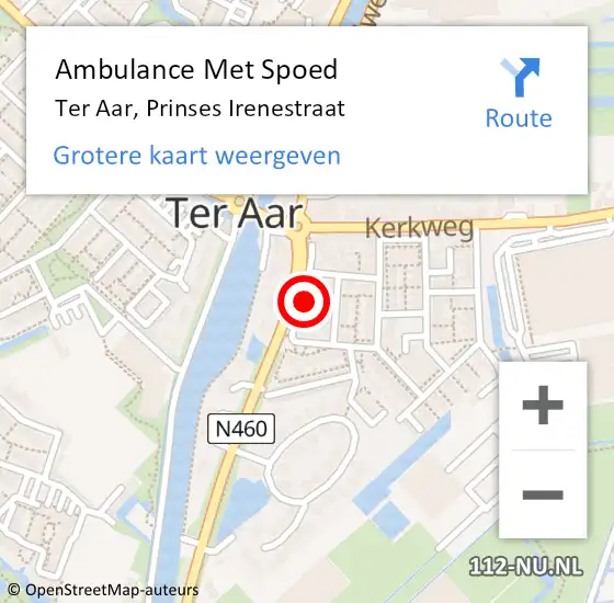 Locatie op kaart van de 112 melding: Ambulance Met Spoed Naar Ter Aar, Prinses Irenestraat op 12 januari 2023 00:37