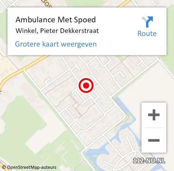 Locatie op kaart van de 112 melding: Ambulance Met Spoed Naar Winkel, Pieter Dekkerstraat op 12 januari 2023 01:14