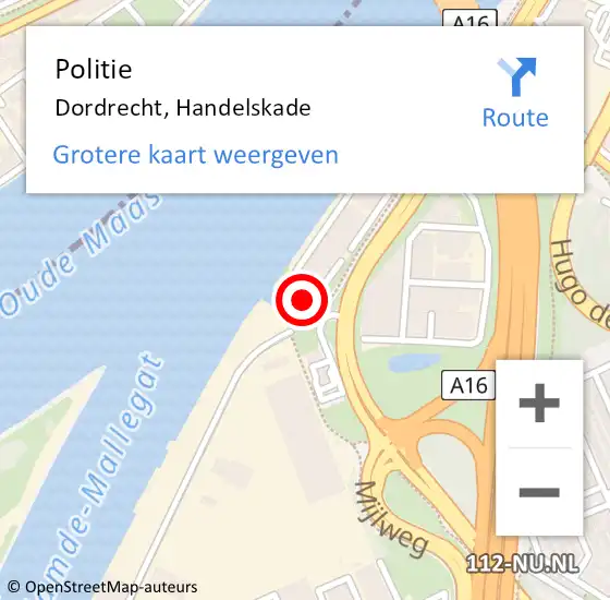 Locatie op kaart van de 112 melding: Politie Dordrecht, Handelskade op 12 januari 2023 03:02