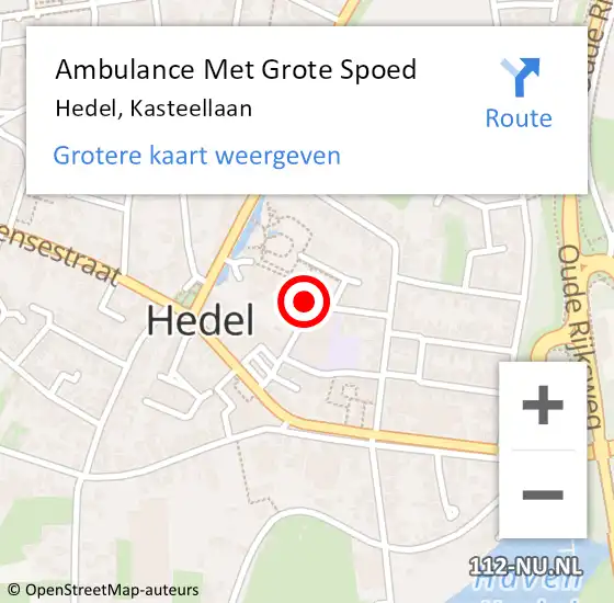 Locatie op kaart van de 112 melding: Ambulance Met Grote Spoed Naar Hedel, Kasteellaan op 12 januari 2023 04:00