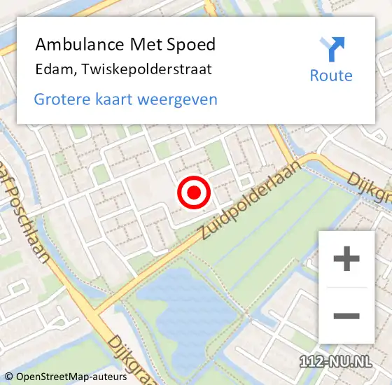 Locatie op kaart van de 112 melding: Ambulance Met Spoed Naar Edam, Twiskepolderstraat op 12 januari 2023 04:07