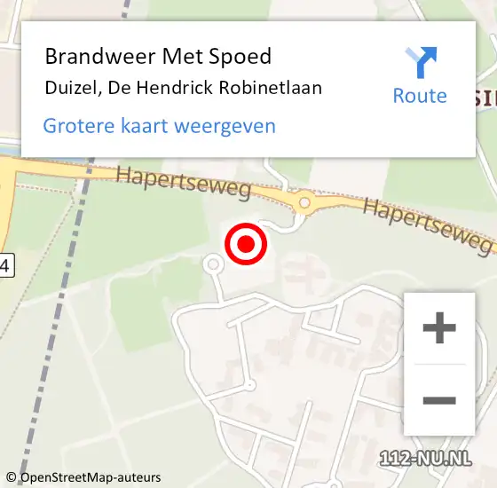 Locatie op kaart van de 112 melding: Brandweer Met Spoed Naar Duizel, De Hendrick Robinetlaan op 12 januari 2023 04:54