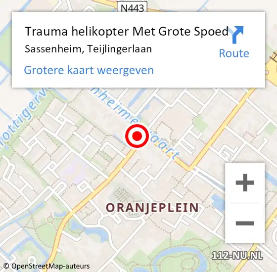 Locatie op kaart van de 112 melding: Trauma helikopter Met Grote Spoed Naar Sassenheim, Teijlingerlaan op 12 januari 2023 05:06