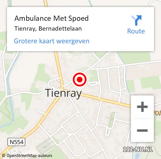 Locatie op kaart van de 112 melding: Ambulance Met Spoed Naar Tienray, Bernadettelaan op 11 augustus 2014 20:33