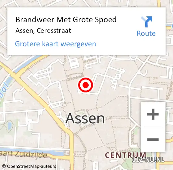 Locatie op kaart van de 112 melding: Brandweer Met Grote Spoed Naar Assen, Ceresstraat op 12 januari 2023 06:55