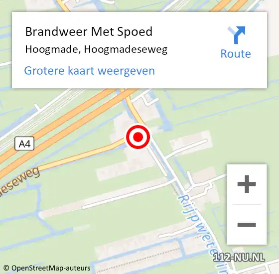 Locatie op kaart van de 112 melding: Brandweer Met Spoed Naar Hoogmade, Hoogmadeseweg op 12 januari 2023 07:02