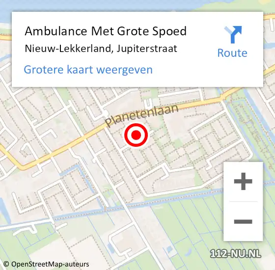 Locatie op kaart van de 112 melding: Ambulance Met Grote Spoed Naar Nieuw-Lekkerland, Jupiterstraat op 12 januari 2023 07:15