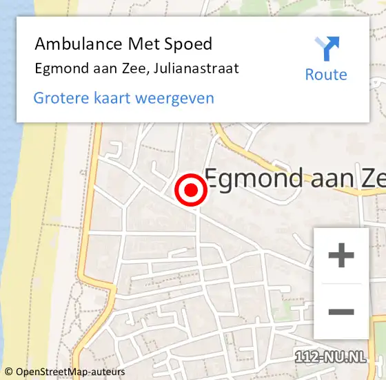 Locatie op kaart van de 112 melding: Ambulance Met Spoed Naar Egmond aan Zee, Julianastraat op 12 januari 2023 07:35